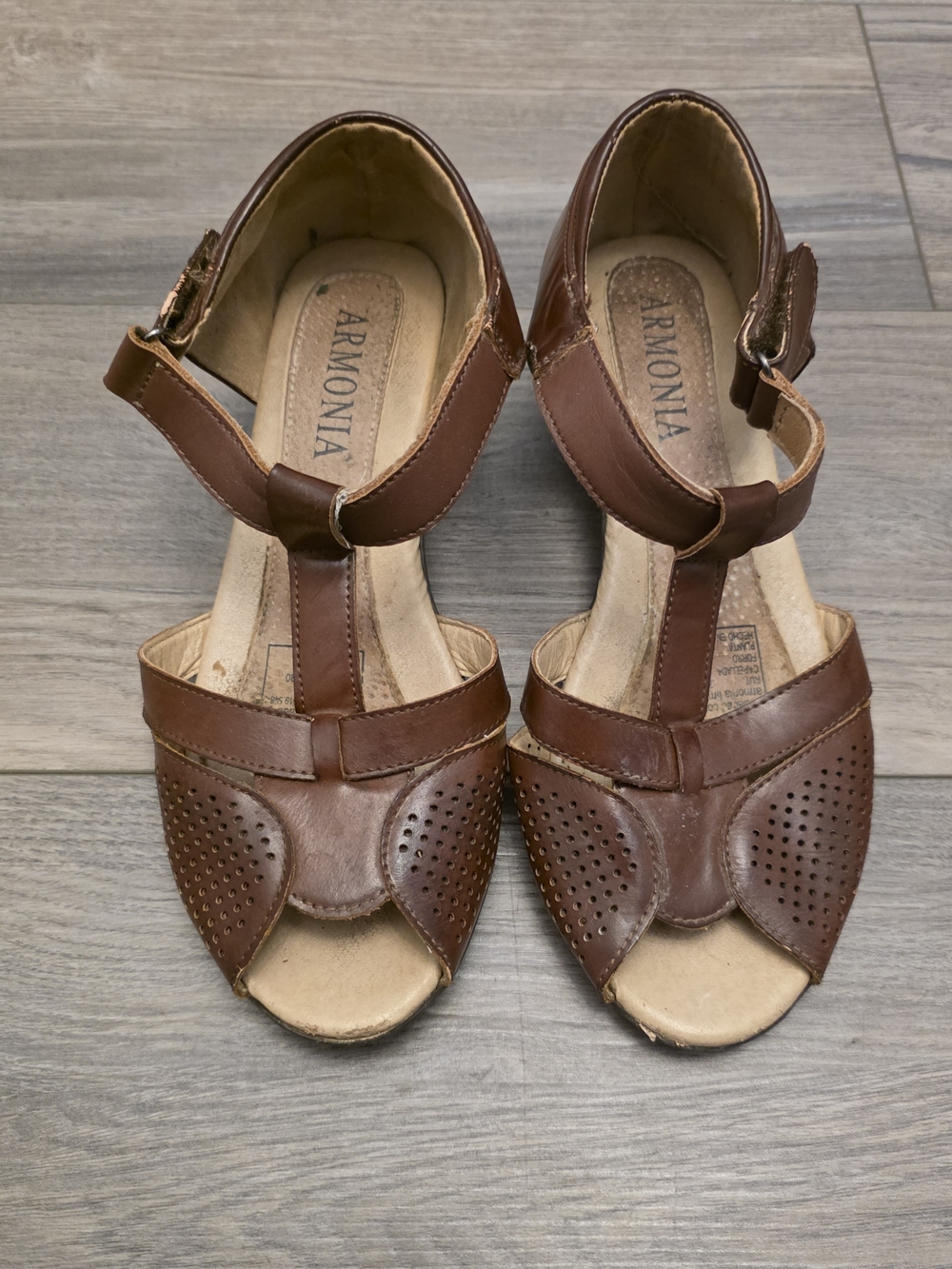 Women's Brown Leather T-Strap Sandals